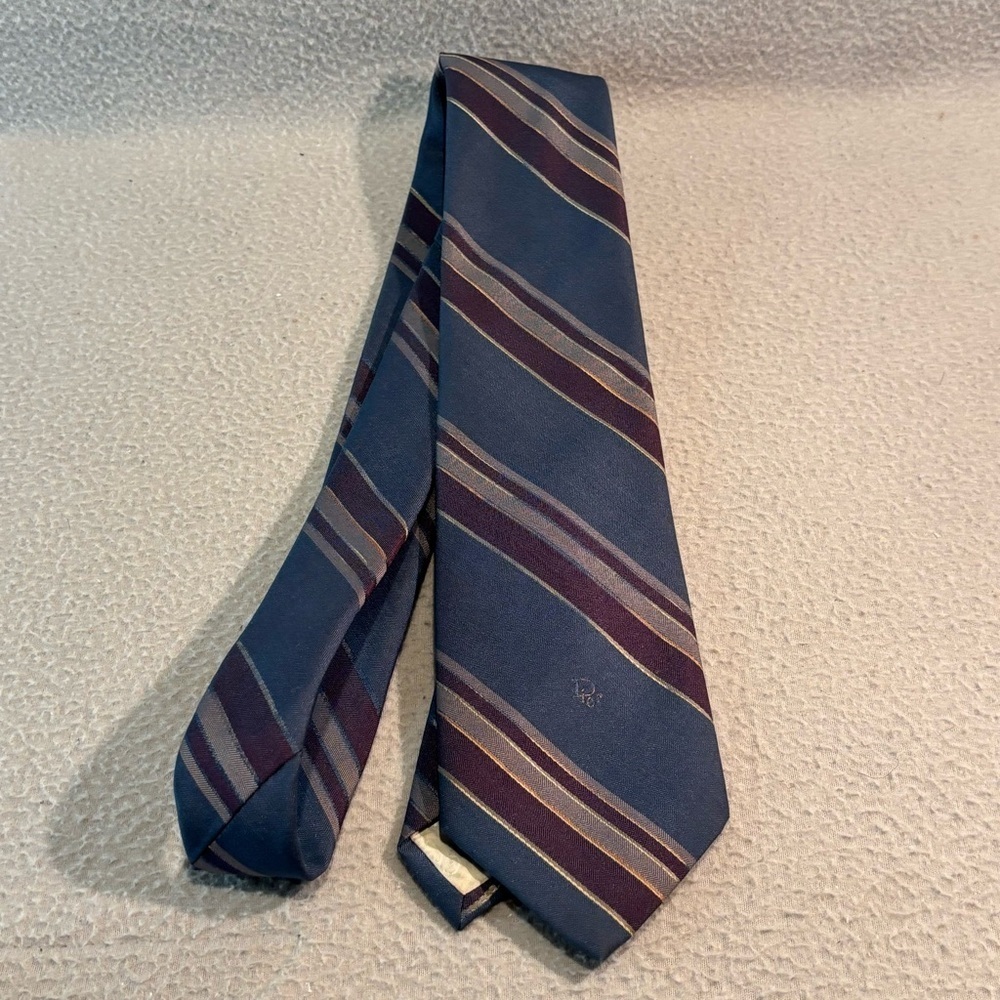 Vintage Christian Dior Striped Tie Blue Burgundy